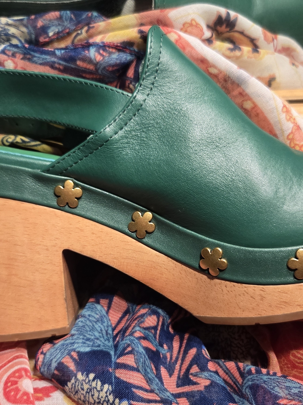 Charlotte Stone Hari Platform Slingback Studded Clogs - Juniper Flower Green - 8 - Picture 3 of 7